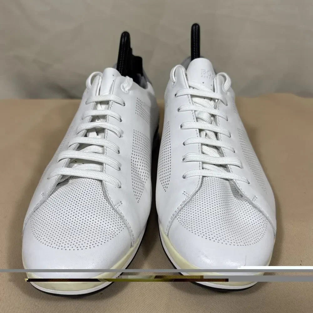 HUGO BOSS Mens Sneakers EU 41 White Leather Perforated Low Top Designer Shoes